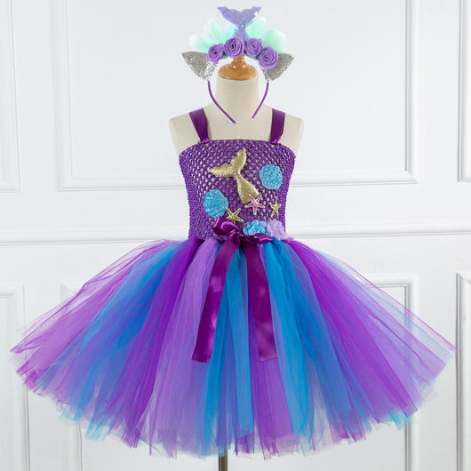 Vestido Princesa Sirena de Tul Brillante para Niñas