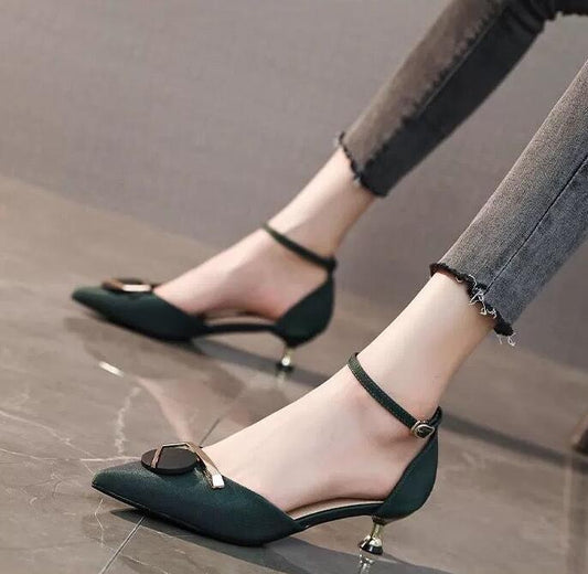 Sandalias de Tacón Bajo con Punta Afilada y Hebilla
