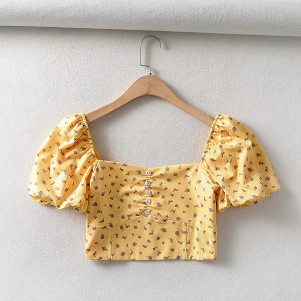 Blusa Princesa Floral Cuello Cuadrado con Mangas Voluminosas