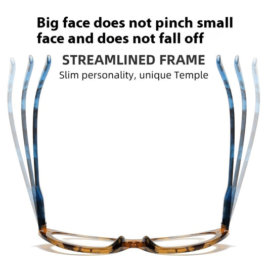 Black cat-eye anti-blue light reading glasses with green patterned temples on a white background. - Image 16