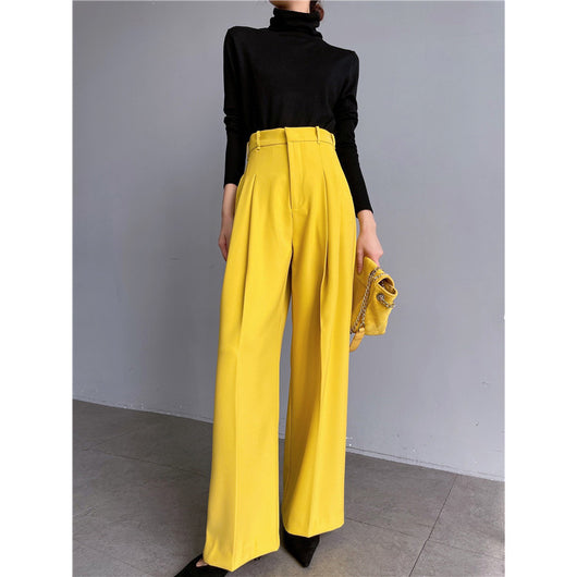 Pantalones de Pierna Ancha Cintura Alta Drapeado Suelto