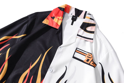 Camisa Estampada Flame Personalidad Americana de Manga Corta para Hombre - Image 5