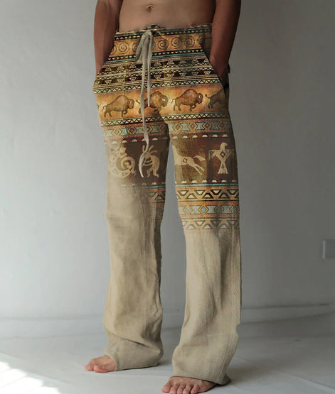 Pantalones Casuales Sueltos de Lino Estampado para Hombre - Image 6