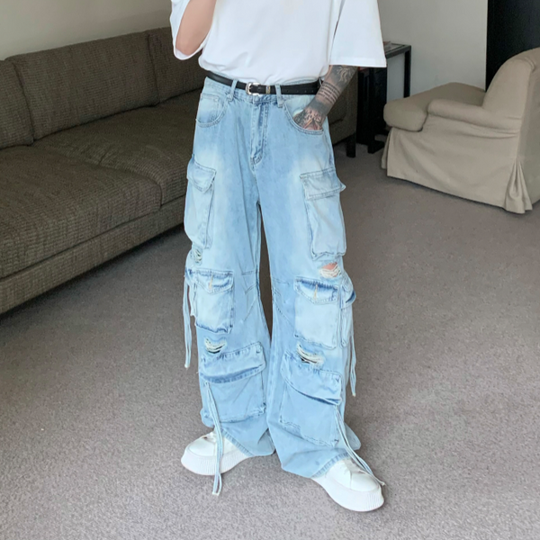 Pantalones Vaqueros de Trabajo Oversized con Múltiples Bolsillos - Estilo Industrial Vintage
