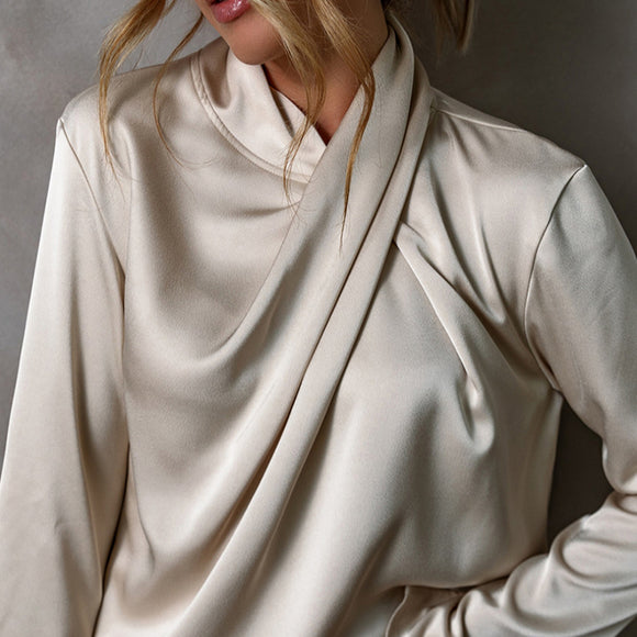 Blusa de Satén y Gasa en Colores Sólidos