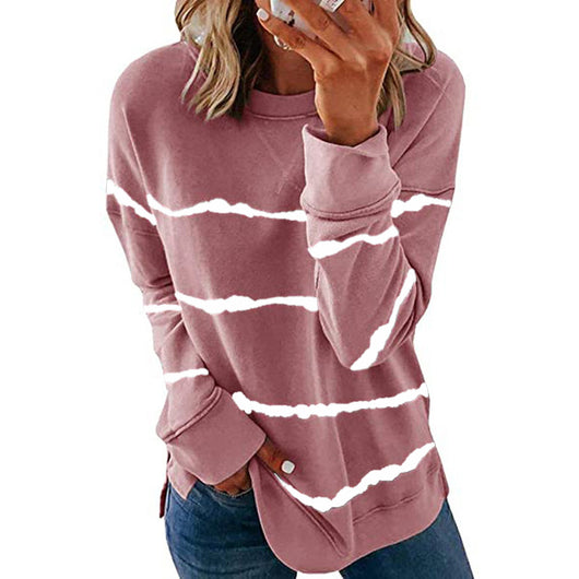 Sudadera Suelta de Cuello Redondo con Rayas Tie Dye para Mujer - Image 13