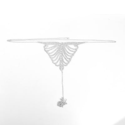 Gold-tone rhinestone bra and thong body chain set with a fan-like pattern, sparkling on a white background. - Image 5