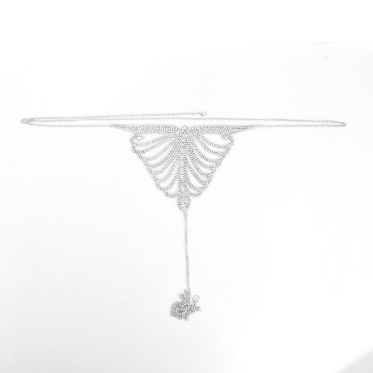 Gold-tone rhinestone bra and thong body chain set with a fan-like pattern, sparkling on a white background. - Image 5