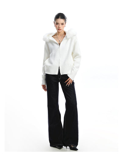 Abrigo Cardigan con Capucha y Cuello de Pelaje Beige para Mujer - Image 19