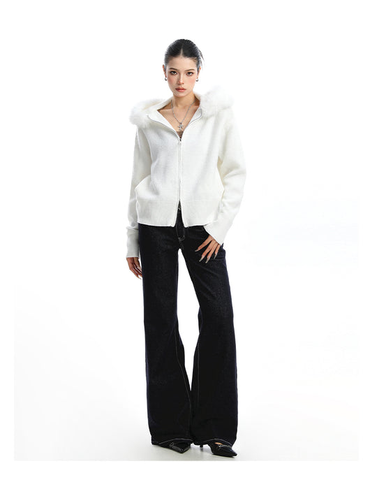 Abrigo Cardigan con Capucha y Cuello de Pelaje Beige para Mujer - Image 19