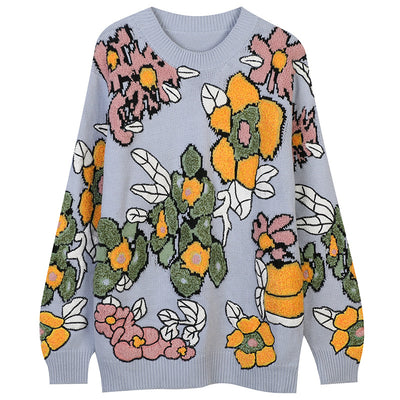 Suéter Tejido Floral para Mujer Manga Larga Jacquard Casual