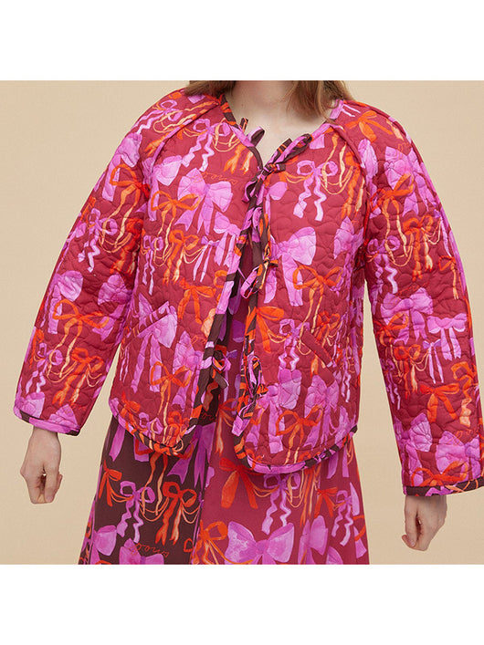 Chaqueta con Lazo Estampado, Cuello Redondo y Cordones Reversible - Image 11