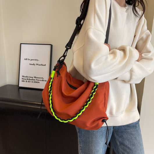 Bolsa Crossbody Naranja Grande de Nylon - Mochila Escolar de Alta Capacidad