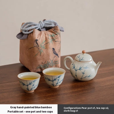 Juego de Té Gaiwan Porcelana Pintada a Mano con Diseño Bambú Azul - Image 6