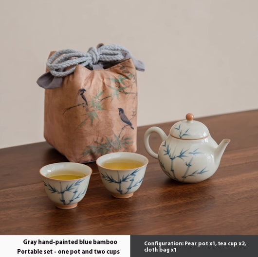 Juego de Té Gaiwan Porcelana Pintada a Mano con Diseño Bambú Azul - Image 6