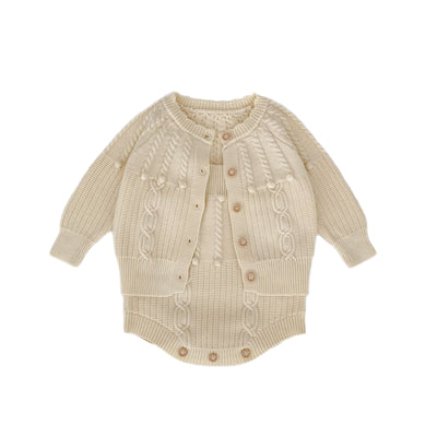 Conjunto de Dos Piezas: Enterizo Tejido con Bolas de Burbujas y Abrigo para Bebé Niña - Image 5