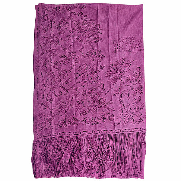 Pañuelo Hijab Encaje Calado Color Sólido con Borlas