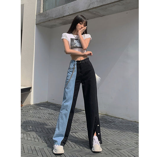 Jeans Tiro Alto Bicolor con Corte Abierto - Image 9