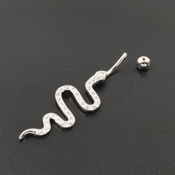 Piercing Ombligo Plata de Ley con Diseño de Serpiente y Circonita