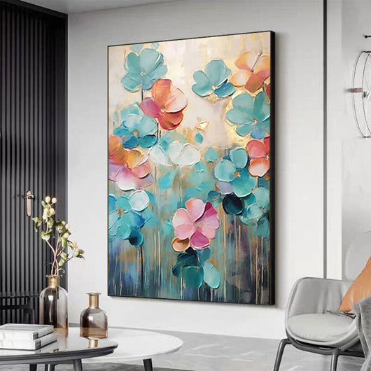 Cuadro de Flores Pintado a Mano - Arte en Lienzo para Sala de Estar - Image 3