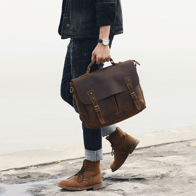 Maletín Portátil de Cuero Genuino Estilo Retro para Hombre - Image 17
