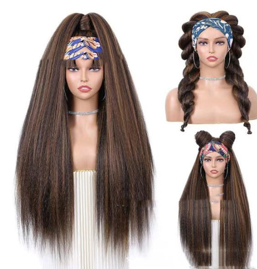 Bandana Peluca Cubrecabeza Cabello Largo Efecto Seda de Maíz - Image 3