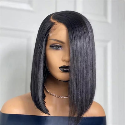 Peluca Sintética Frontal de Encaje Negro Cabello Liso Corto para Mujer - Image 3