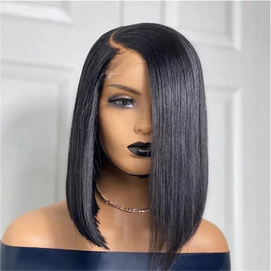 Peluca Sintética Frontal de Encaje Negro Cabello Liso Corto para Mujer - Image 3