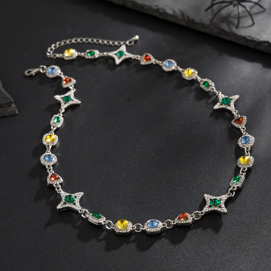 Collar Conjunto de Cruz y Estrella con Piedras de Gema Coloridas para Hombre - Image 13