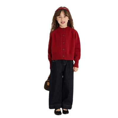 Cardigan Tejido Rojo Estilo Coreano para Niña - Image 5