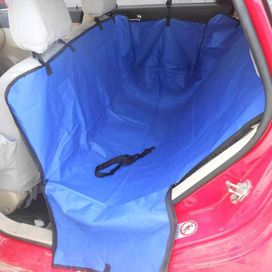 Brown waterproof car pet seat cover installed in the back seat of a red car, protecting upholstery from pets. - Image 8