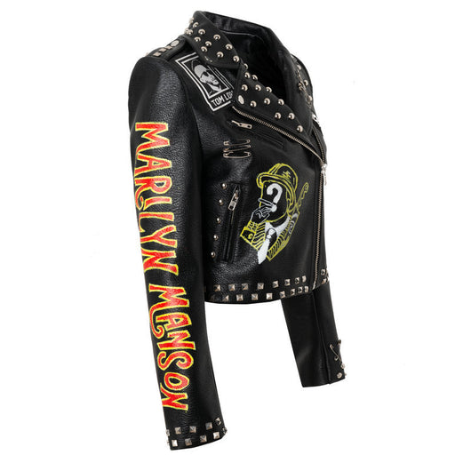 Chaqueta PU Ajustada con Estampado Graffiti y Tachuelas Metálicas para Mujer - Image 8