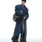 Abrigo Denim Largo con Hombros Acolchados Doble Capa