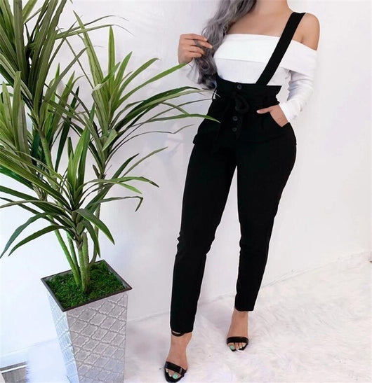 Pantalones casuales slim con tirantes de moda - Image 3