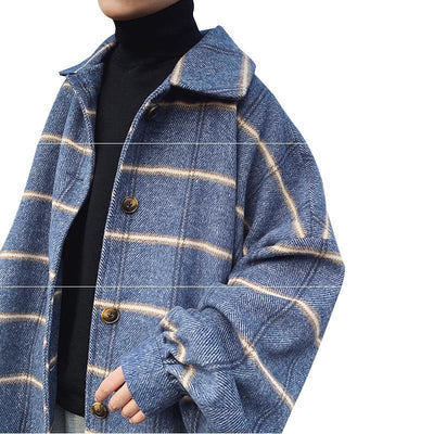 Abrigo de Lana Cuadros Estilo Coreano - Gabardina Larga Invierno Hombre - Image 7