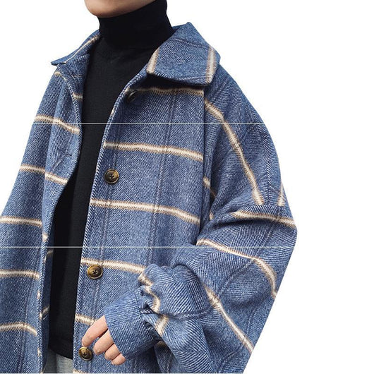 Abrigo de Lana Cuadros Estilo Coreano - Gabardina Larga Invierno Hombre - Image 7