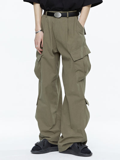 Pantalones Cargo Tácticos Verde Militar con Piernas Rectas y Múltiples Bolsillos - Image 2