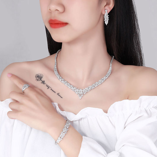 Conjunto de Joyería Nupcial con Circón Cobre: Collar y Aretes