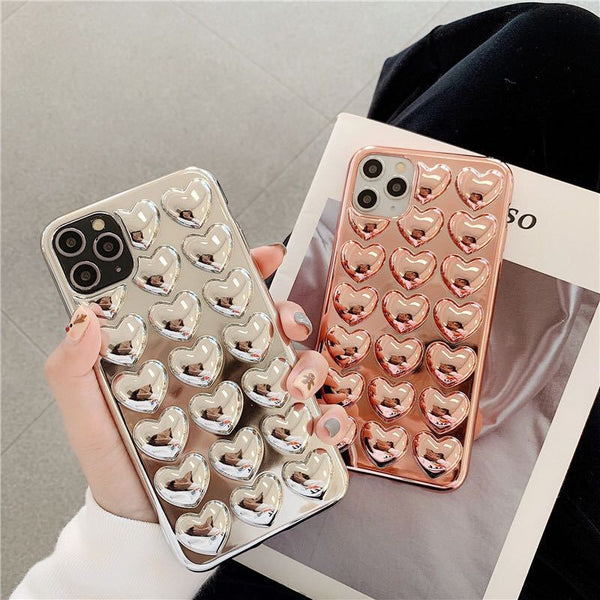 Funda para Teléfono con Diseño 3D de Corazón Electrochapada