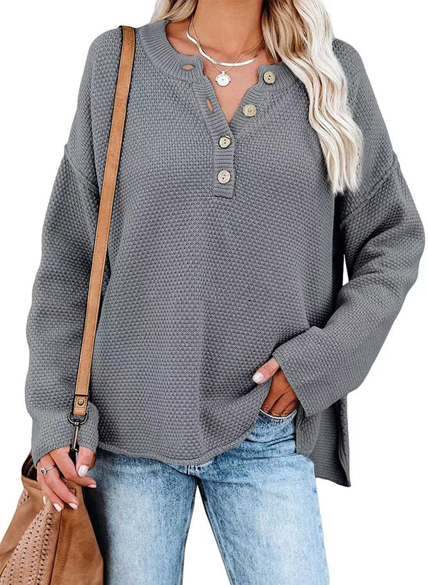 Suéter de Cuello en V Talla Grande para Mujer - Diseño Urbano en Colores Sólidos