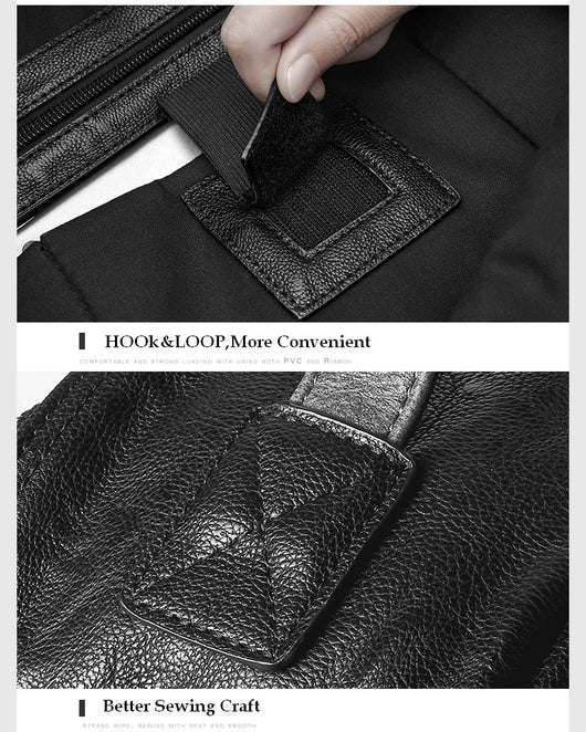 Mochila Escolar Impermeable de Cuero PU Negro para Hombre - Image 16