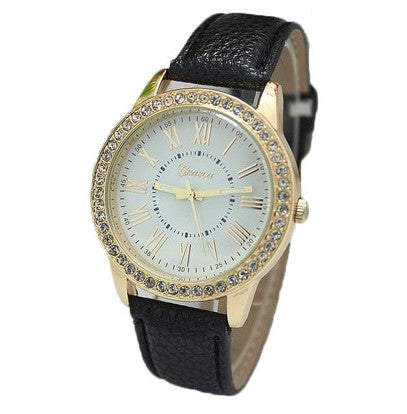 Reloj de Pulsera Elegante con Banda de Cuero, Números Romanos y Cristales Brillantes - Image 7