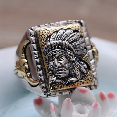 Anillo Abierto Jefe Indio en Plata de Ley S925 para Hombre - Image 6