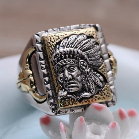 Anillo Abierto Jefe Indio en Plata de Ley S925 para Hombre - Image 6