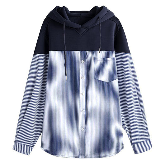 Camisa Hoodie Suelta con Costuras y Rayas Versátil - Image 9