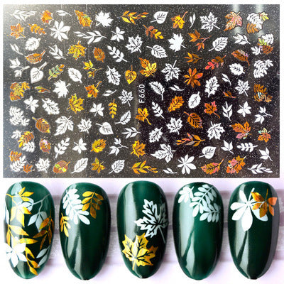 Stickers de Uñas 3D Hojas de Arce, Flamencos y Playa con Detalles Dorados - Image 10