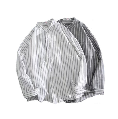 Camisa Casual de Rayas Blanca para Hombre - Manga Larga Suelta - Image 4