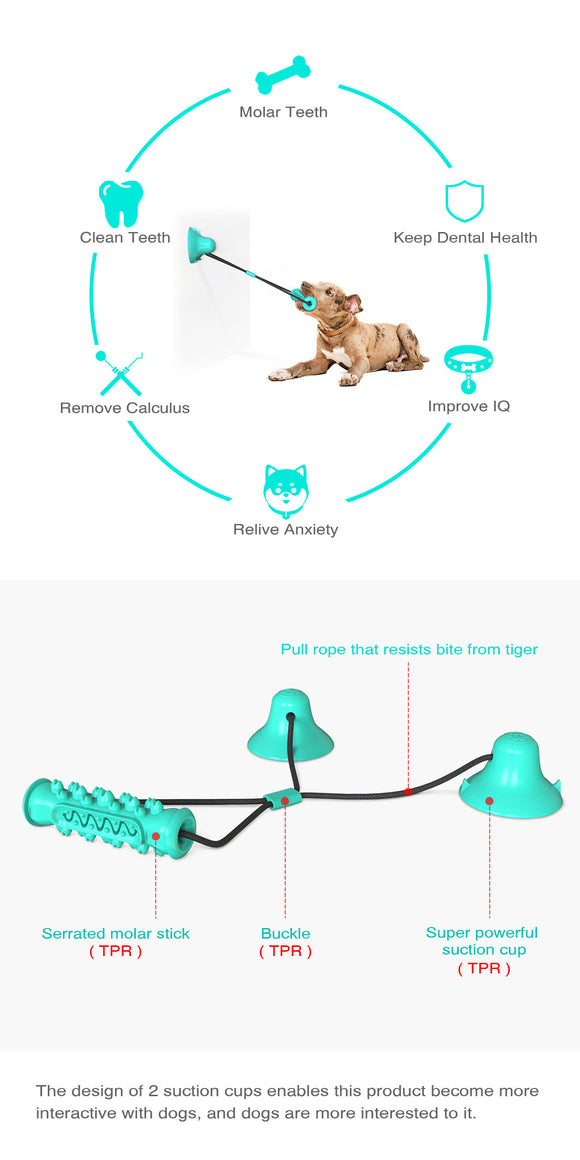 Juguete Interactivo Doble Ventosa para Perros con Masajeador Dental