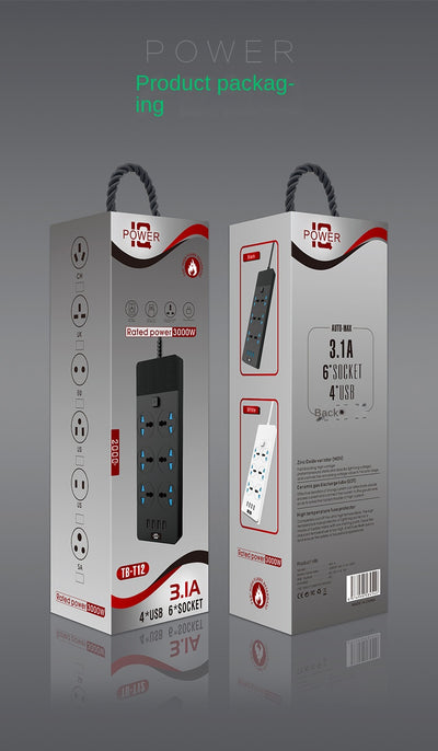Regleta de Potencia 3000W con 4 Puertos USB y 6 Tomas de Corriente - Image 16