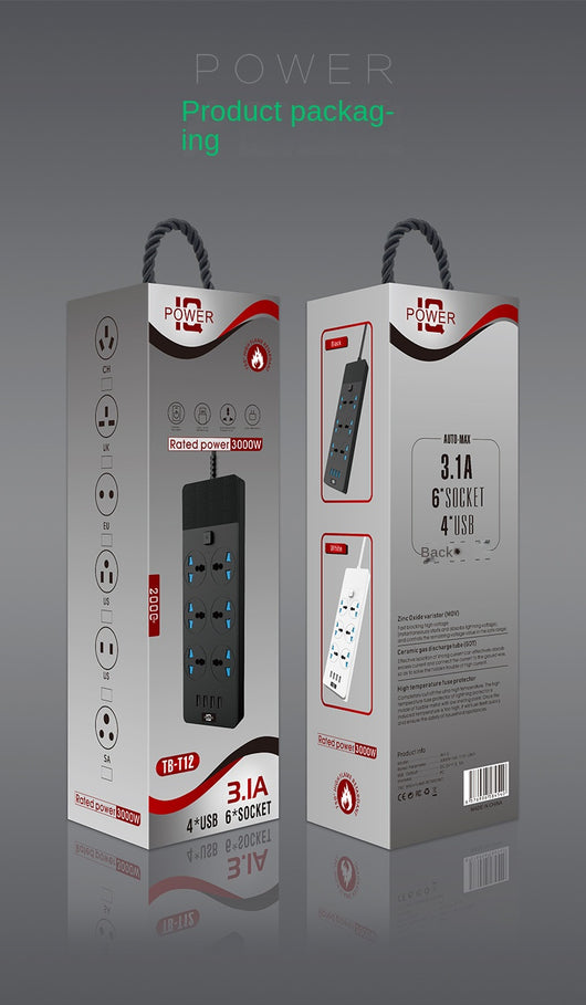 Regleta de Potencia 3000W con 4 Puertos USB y 6 Tomas de Corriente - Image 16